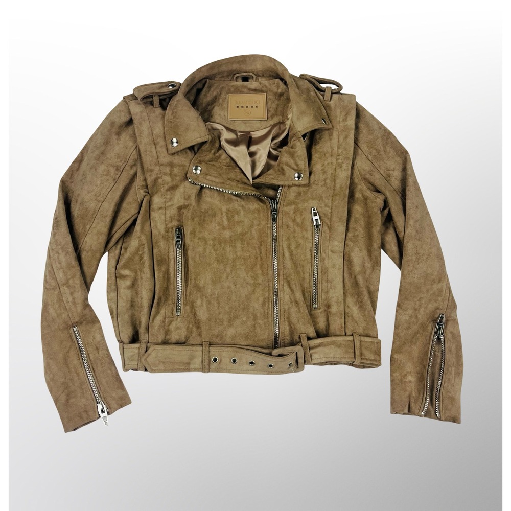 BLANKNYC Suede Moto Jacket Womens M Tan Brown Belted Motorcycle Jacket